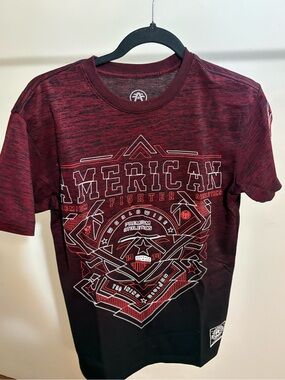 American Fighter Maroon and Black Graphic Short Sleeve Tee